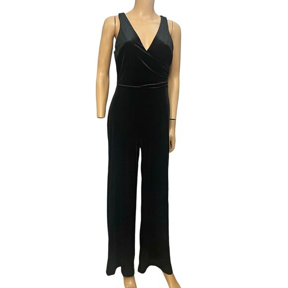 Banana Republic Velvet Jumpsuit Black Wide Leg Party Holiday Classic Ruched
